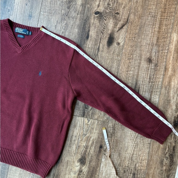Polo Ralph Lauren V-Neck Burgandy Sweater 100% Cotton Men's Size L - Picture 8 of 12